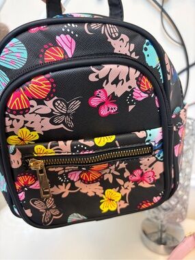 Mini Floral Backpack Tote - Black with Pink & Yellow Accents